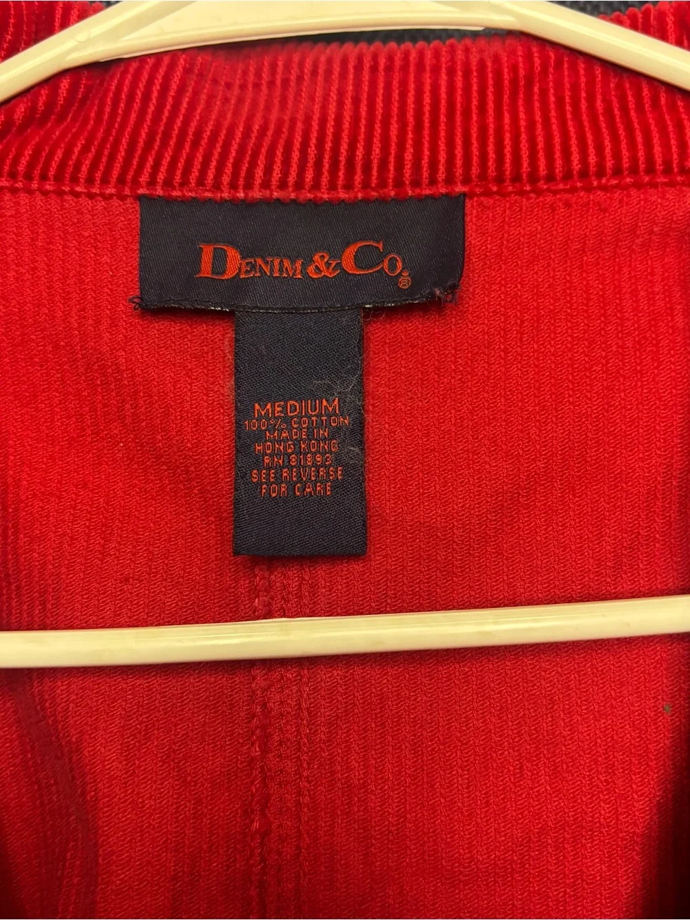 Vintage Denim & Co Red Corduroy Jacket Men’s M 100% Cotton Full Zip Hong Kong